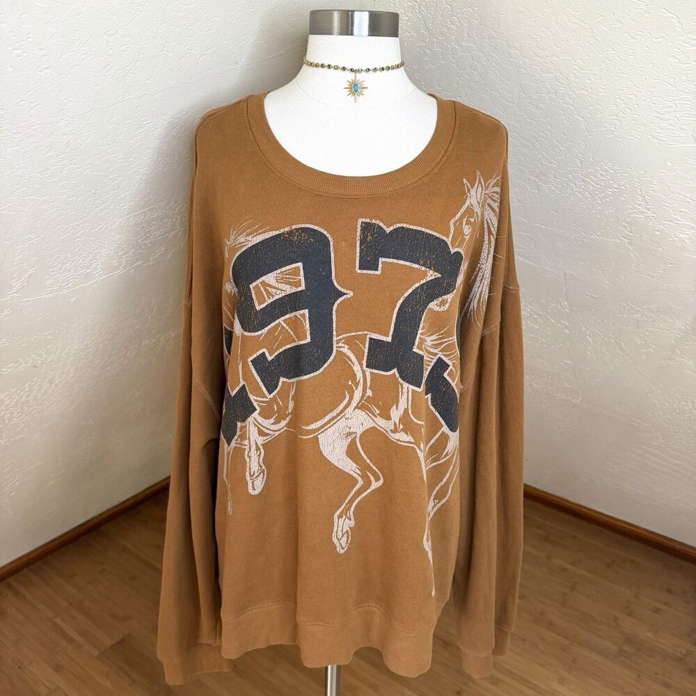 Anthropologie Pilcro Horse Graphic 1979 Sweatshirt Brown Western Oversized